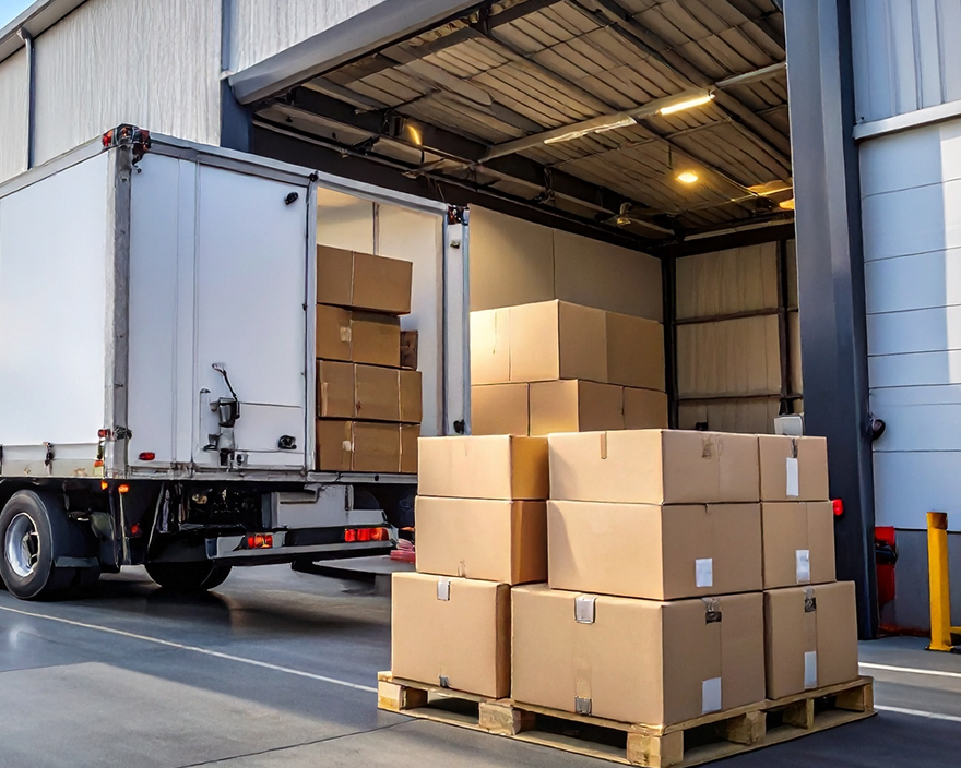 トラックと倉庫の荷物