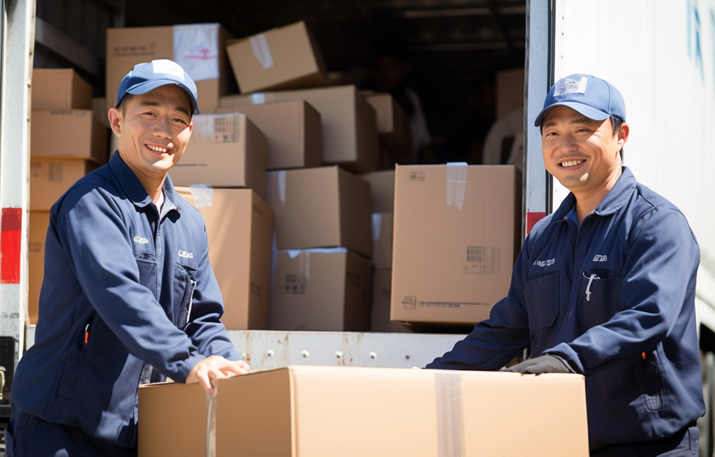 トラックへ荷物を積み込むスタッフ
